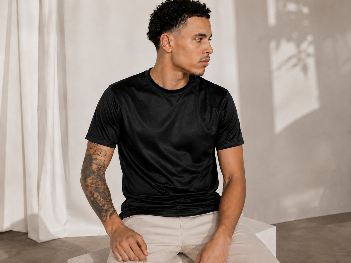 Black shiny T-shirt